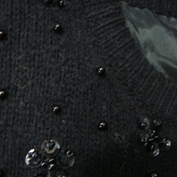 Liz Wear Black Sequin Cardigan 50s look Retro sweater button front Lg L/S wool - Picture 14 of 16